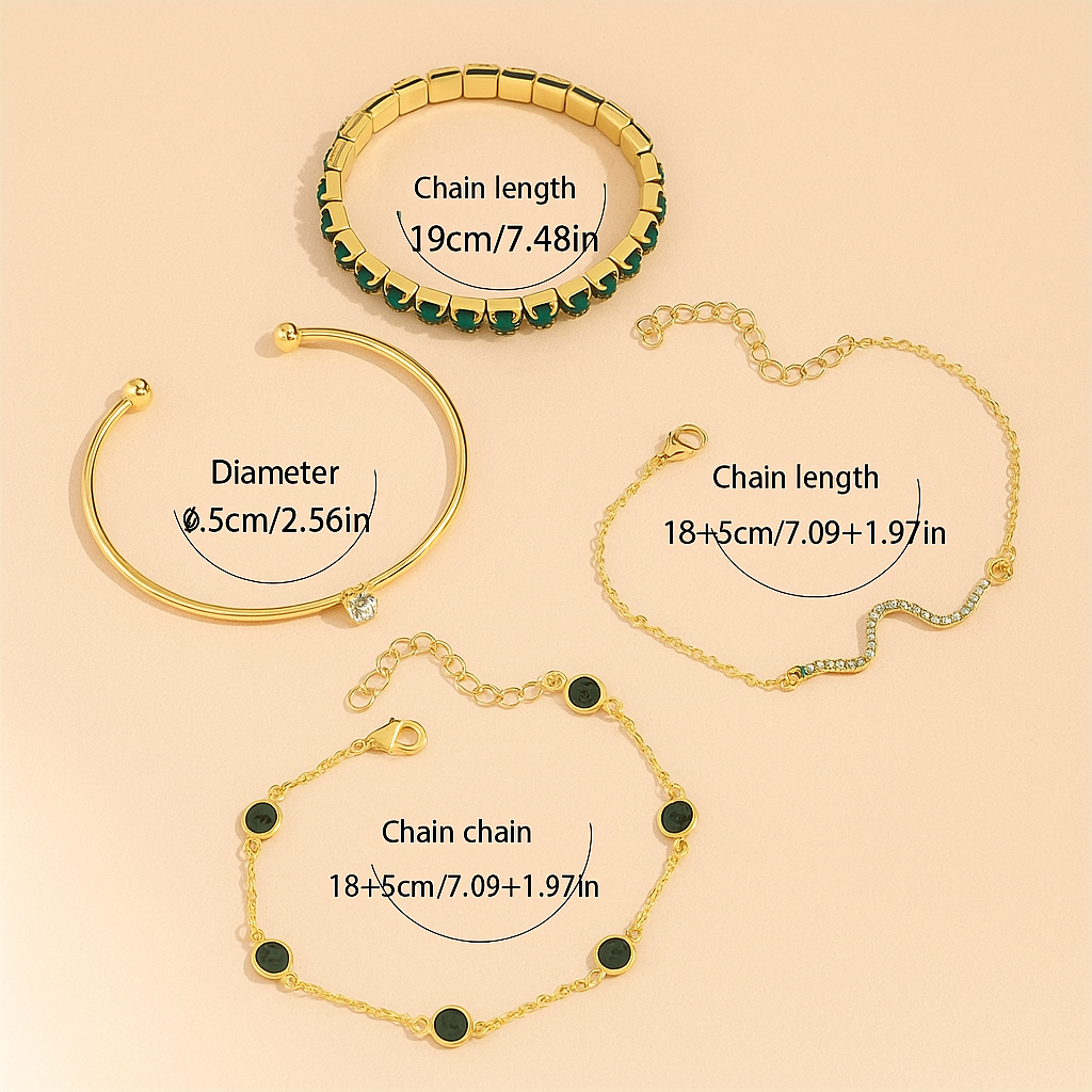 Elegante Groene Edelsteen- & Strass Slangeketting Armbandenset