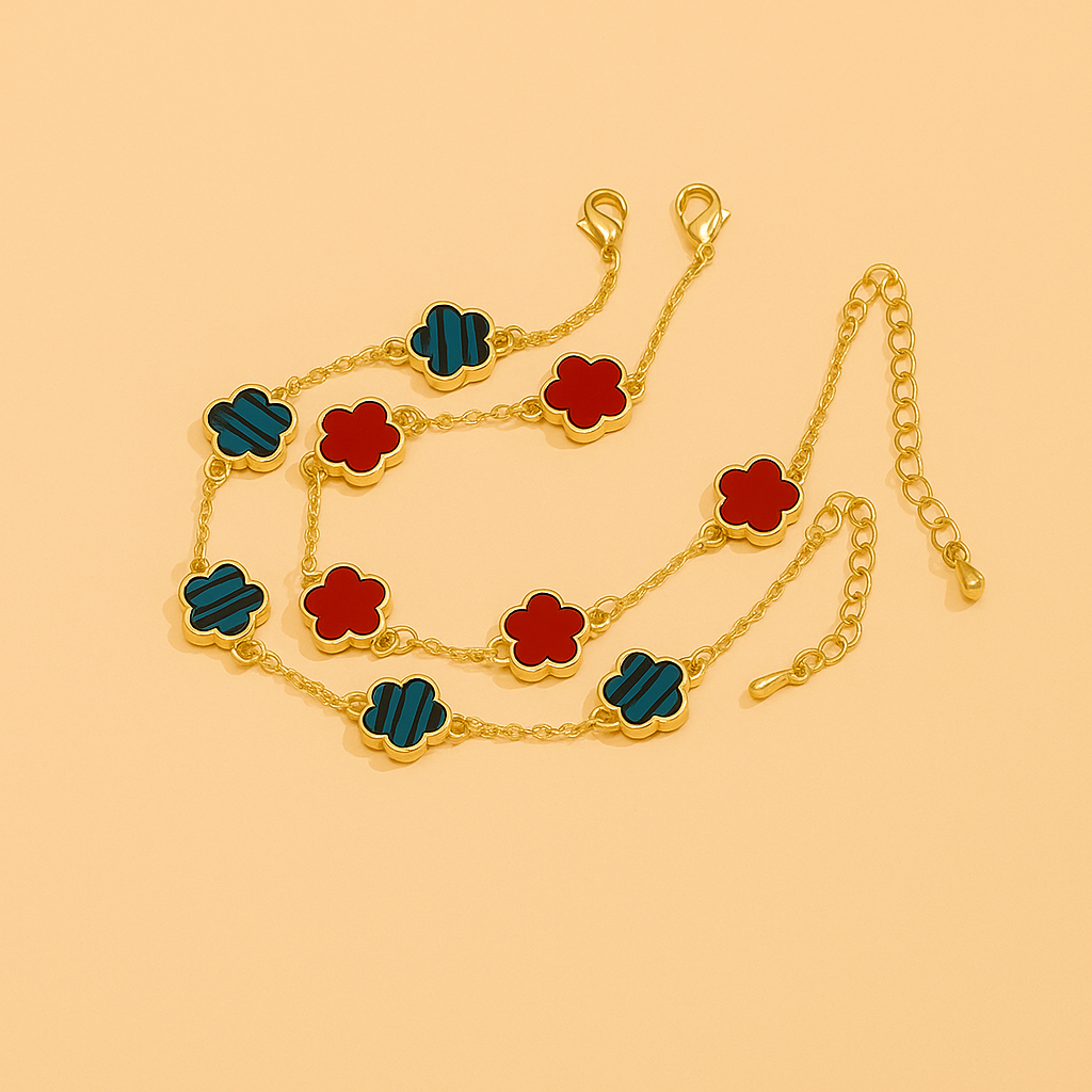 Kleurrijke Bloem Dunne Ketting Armbandenset