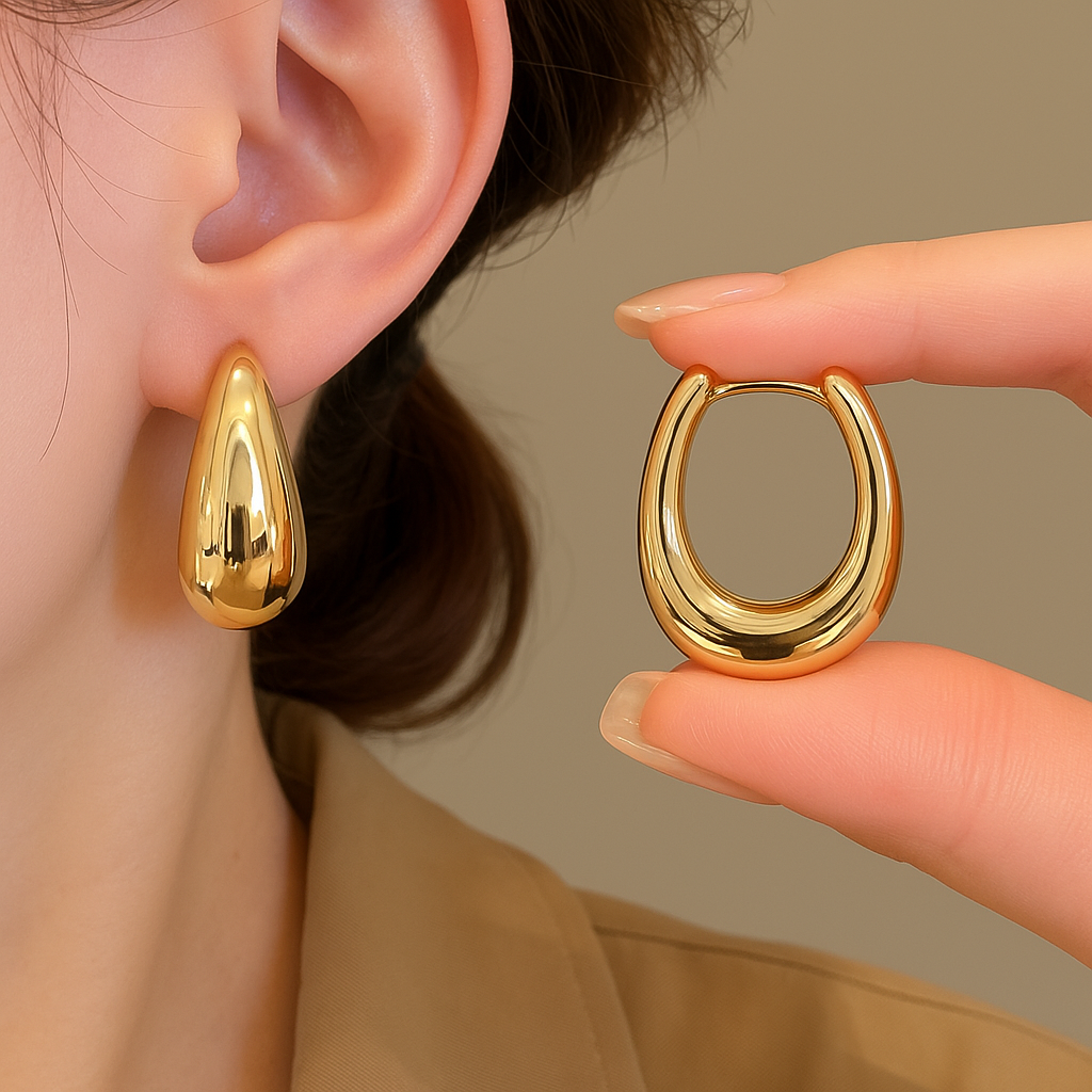 Elegante Retro Geometrische Oorclips – Goudkleurig Afgewerkt