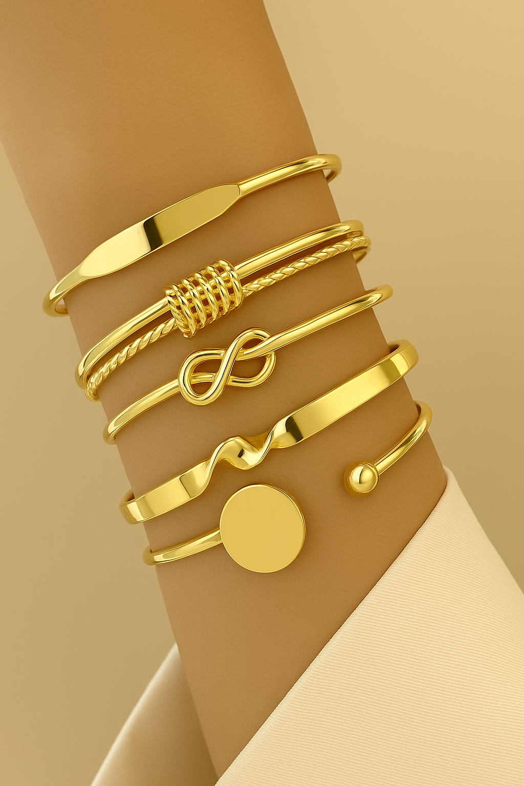 Retro Minimalistische Armbanden Set – 5-Delige Glanzende Manchetten