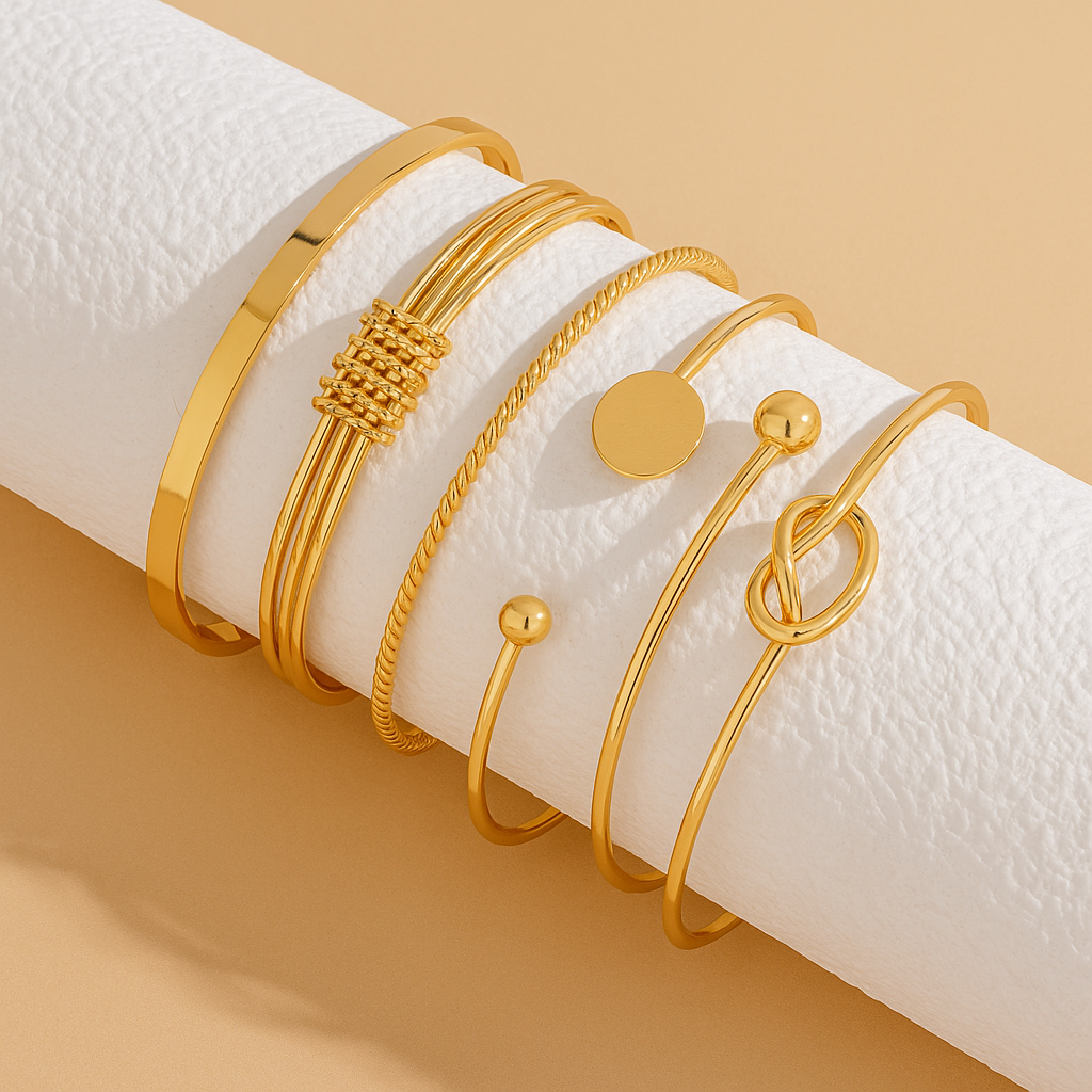 Retro Minimalistische Armbanden Set – 5-Delige Glanzende Manchetten