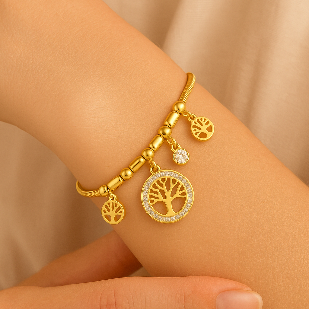 Elegante Gouden Armband met Boom Hanger & Bedels