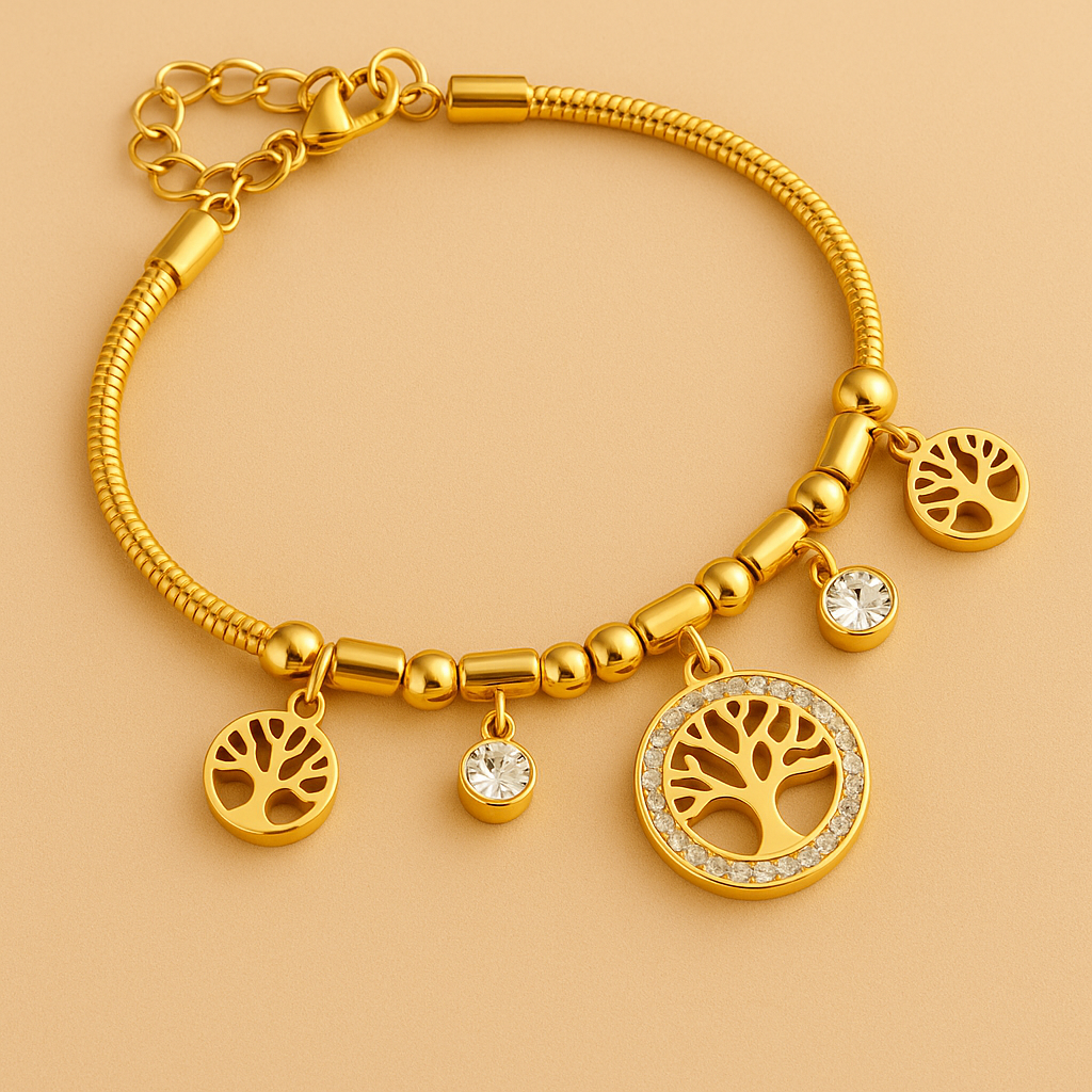 Elegante Gouden Armband met Boom Hanger & Bedels