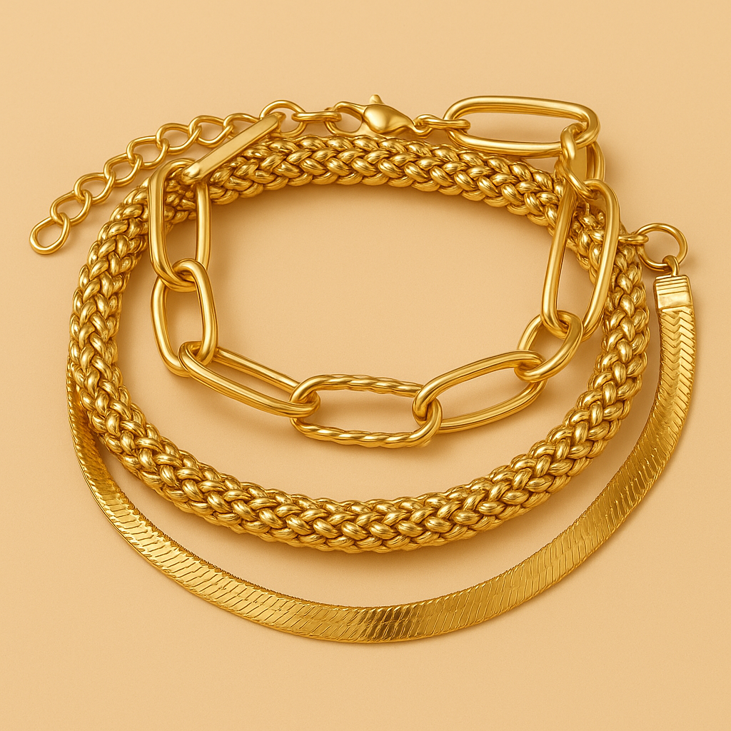 Trendy Multi-Layer Gouden Ketting Armband Set voor Vrouwen