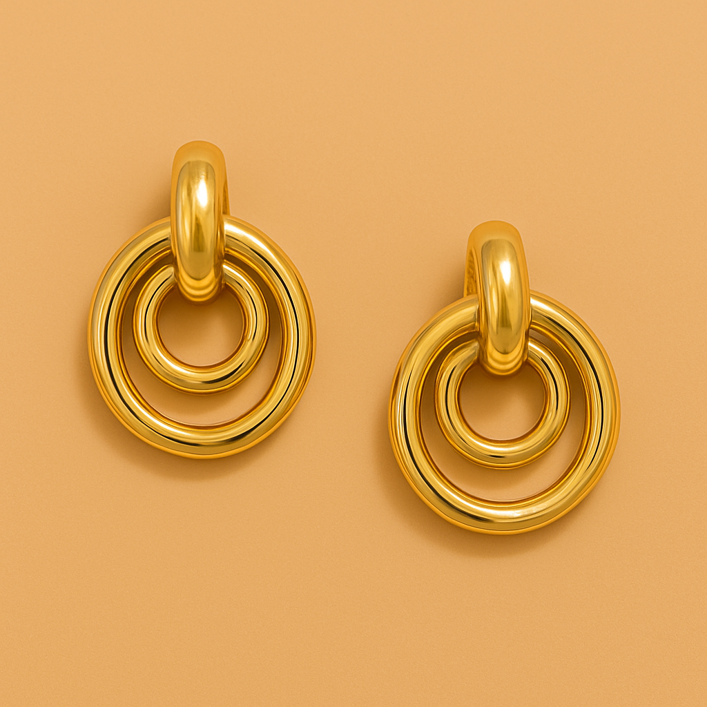 Vintage 18K Gouden Geometrische Stud Oorbellen voor Vrouwen