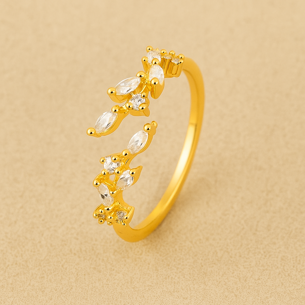 Fonkelende bladmotief ring met synthetische zirkonia