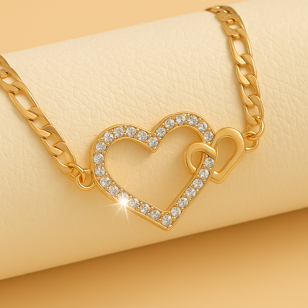 Trendy Dubbele Hart Ketting | Verguld voor Vrouwen