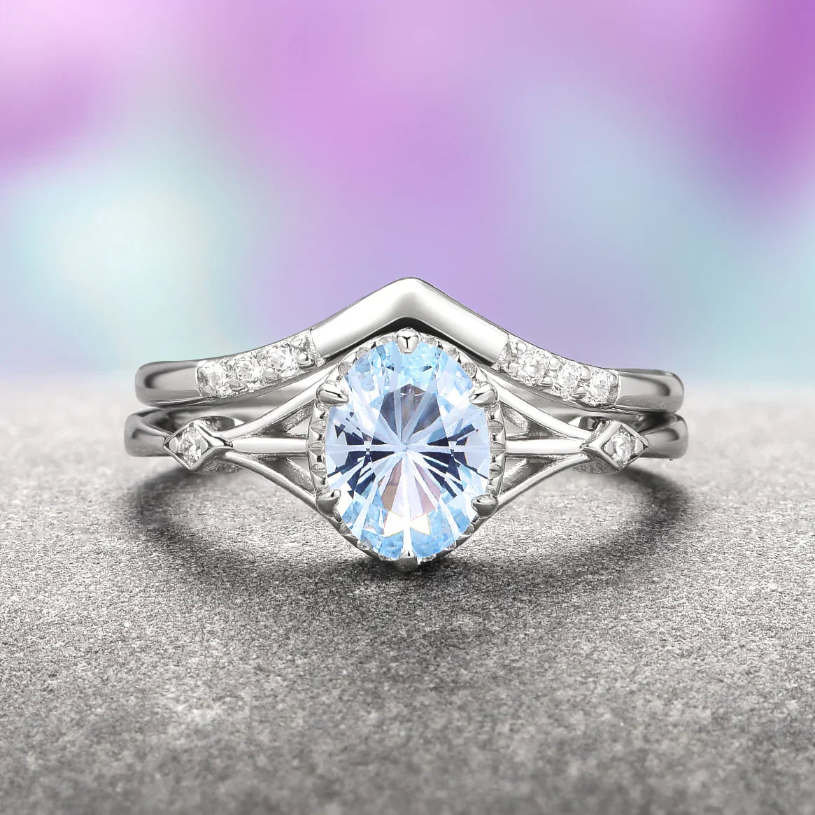 Keltisch geïnspireerde edelstenen-ringenset – Morganiet, Aquamarijn & Robijn