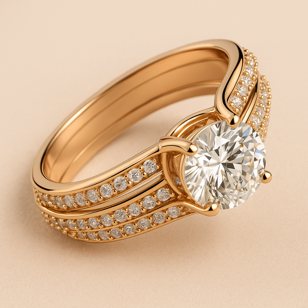 Elegante Zirkonia Verlovingsring Glimmend Koperen Band