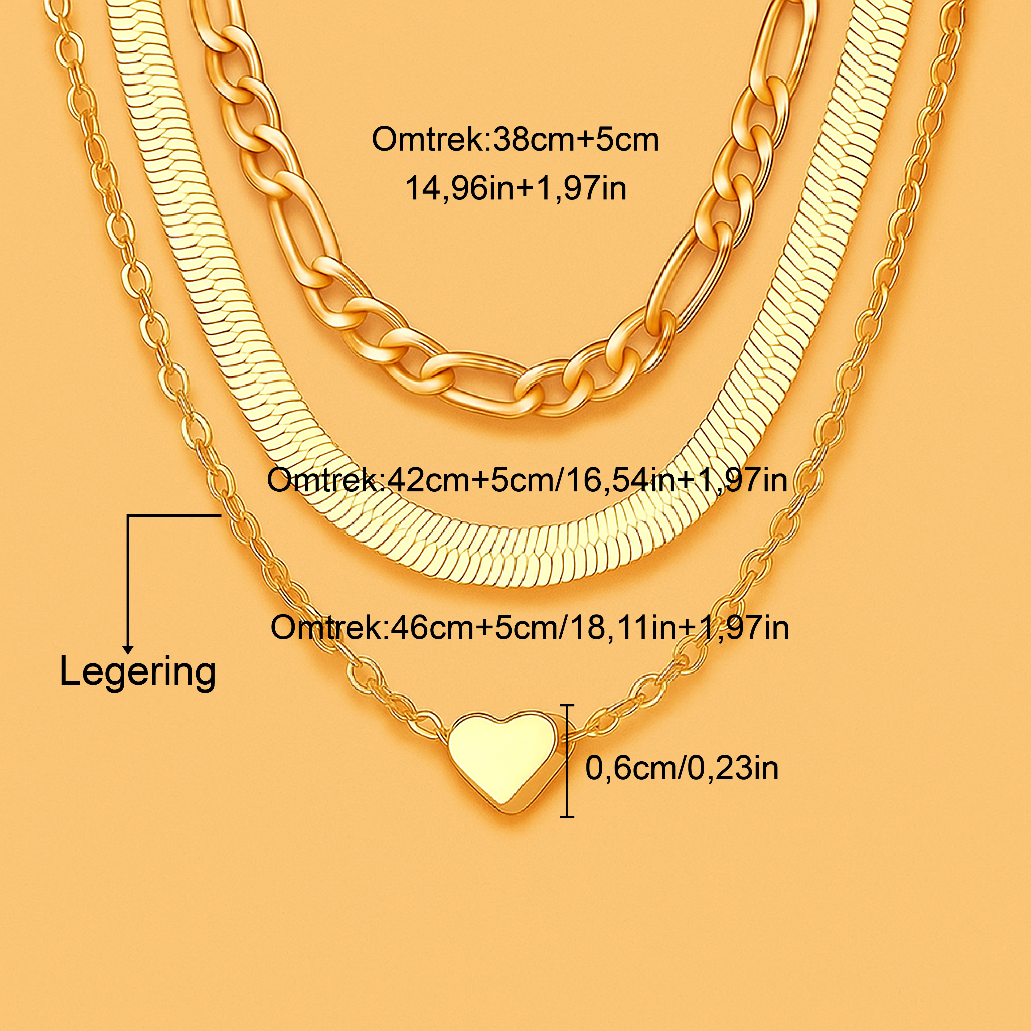 Gelaagde Hartbedel Ketting – Retro Slangen- & Cubaanse Kettingen