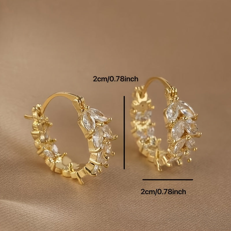 2-Delige Gouden Tarwe Hoepeloorbellen Set – Met Strasssteentjes