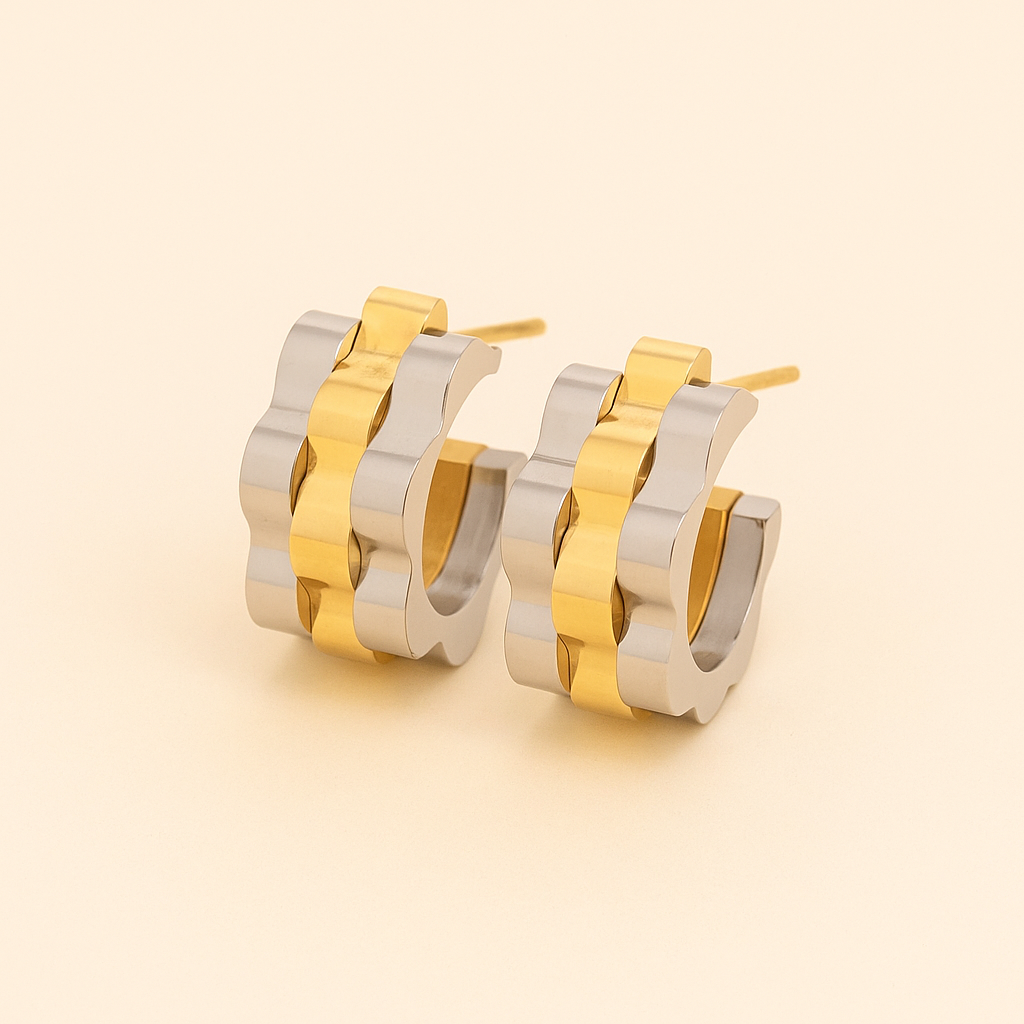 Paar stijlvolle drievoudige golf oorbellen van roestvrij staal