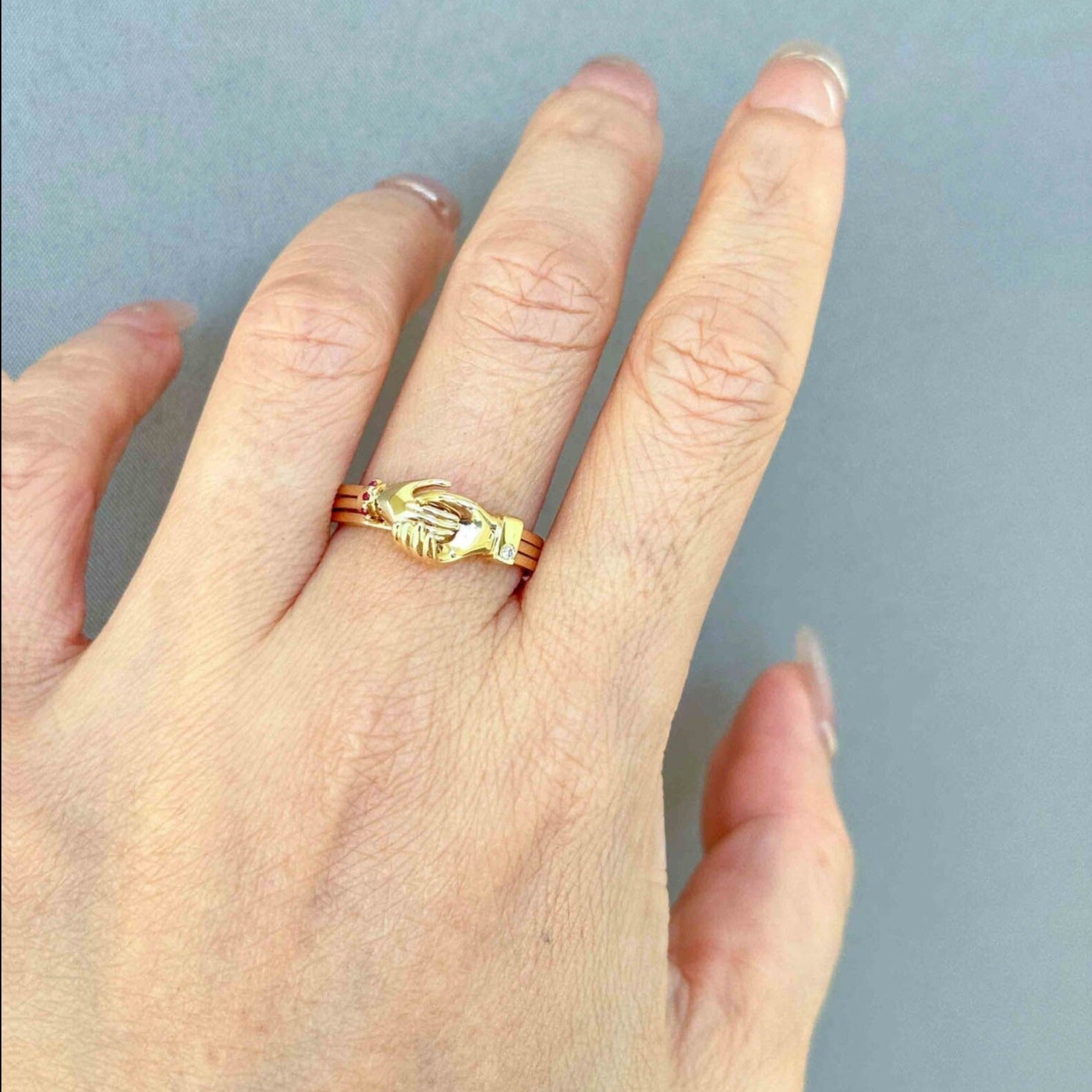 Vintage Gimmel-Fede-ring met verborgen hartontwerp